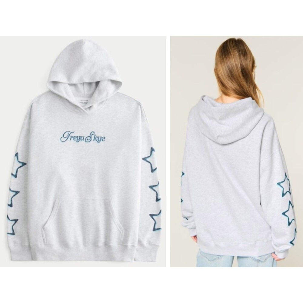 Hollister x Freya Skye SMALL Oversize Feel Good Gray Graphic Hoodie Womens S NEW